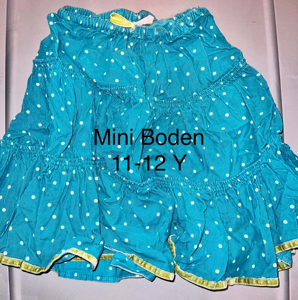Mini Boden Tiered Skirt Size 11-12Y Teal Polka Dot Corduroy
